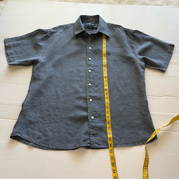 Ralph Lauren Blake 100% Linen Button Up Short Sleeve Collared Shirt Blue Size XL - Picture 6 of 6